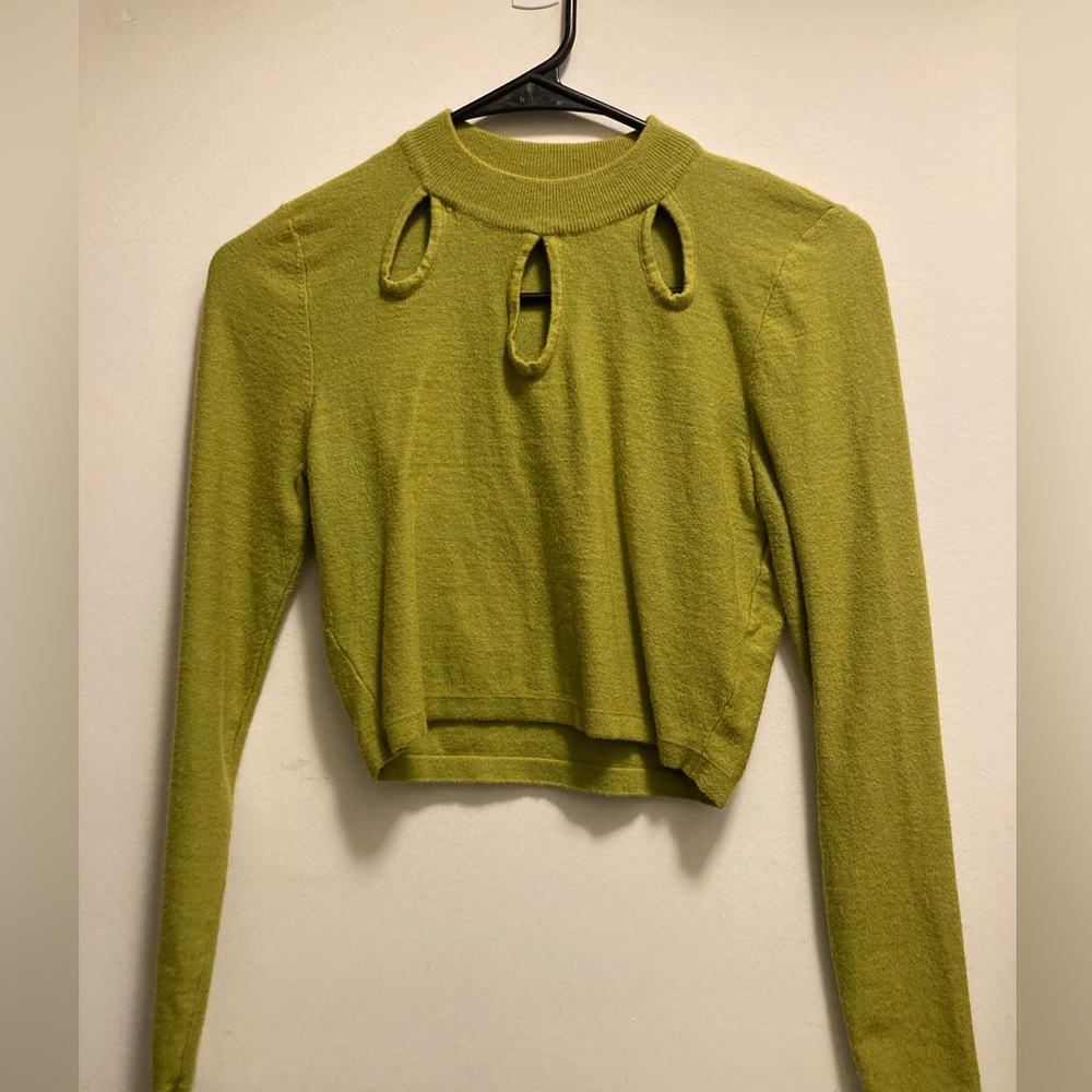 Green cropped sweater with cutouts